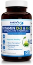 Sagesse de la Terre Vitamine D3 5000 UI avec K2 (MK7) Formule. Soutien musculaire, os, coeur et immunitaire. Absorption supérieure. 120 gélules. Exemptes de gluten, de lait, de soja. Fabriqué aux États-Unis.
