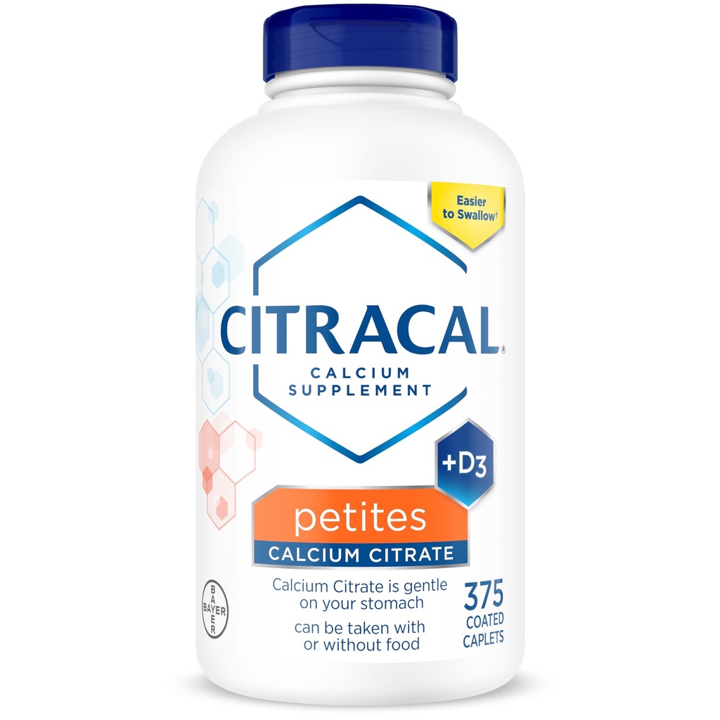 Petites Citracales - Citrate de calcium avec vitamine D3, soutien de la santé des os, supplément de calcium pour les âges 12+, 375 Nombre (paquetage mai Vary)
