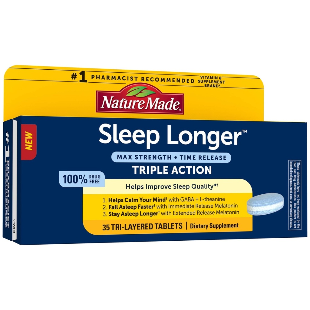 Nature fait dormir plus longtemps, Melatonine 10mg Sortie dans le temps Comprimés Tri-Layer, aide à améliorer la qualité du sommeil, l'Asleep d'automne plus rapide, restez plus longtemps Asleep, L-Theanine et GABA pour aider à calmer votre esprit, 35 comprimés