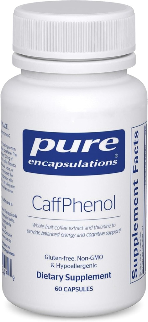 Encapsulations pures CaffPhenol , extrait de fruits entiers et théanine pour fournir une énergie équilibrée et un soutien cognitif , 60 capsules