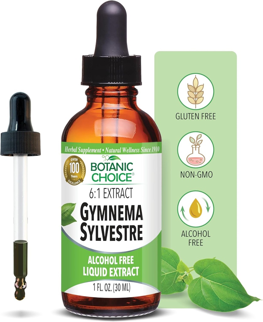Extrait de Gymnema Sylvestre-Liquid, sans alcool, sans gluten, sans OGM, goutteur, bouteille- 1 oz