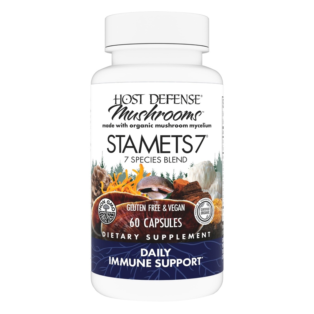 Stamets Host Defense 7-7 Species Blend - Supplément de champignons pour le soutien immunitaire - Comprend Royal Sun Blazei, Cordyceps, Reishi, Maitake, Lion's Mane, Chaga & Mesima - 60 capsules (30 portions)*