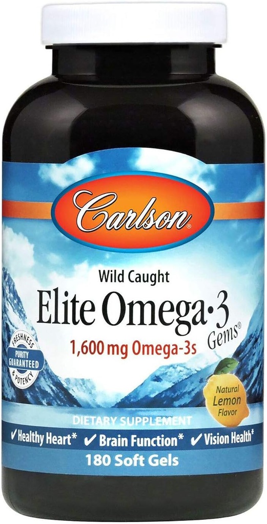 Carlson Elite Omega-3 Gems, Norvégien, 1, 600 mg Omega-3s, Gels doux, 180 Nombre