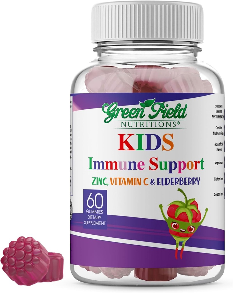 Greenfield Nutritions Immune halal Soutien Gommies de baies aînées pour les enfants - soutient votre système immunitaire naturellement avec le zinc halal et la vitamine C Gommy Vitamines halales - 60 Delicious Kids Vitamines Gommy