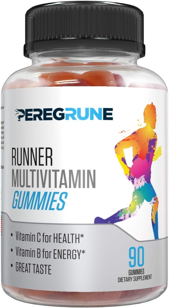 Gummies multivitamines de runner - Vitamine quotidienne pour courir avec les vitamines A, C, D, E et complexe B – 50% Moins de sucre – Antioxydants, récupération, endurance, et Gummy d'énergie – Certified Running Sup