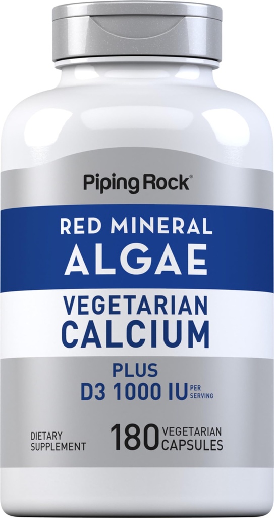 Piping Rock Red Mineral Algae.com Calcium végétarien 180 capsules à base de plantes Plus Trace Minerals.com Plus D3 1000 UI.com Non-OGM, supplément sans gluten