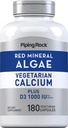 Piping Rock Red Mineral Algae.com Calcium végétarien 180 capsules à base de plantes Plus Trace Minerals.com Plus D3 1000 UI.com Non-OGM, supplément sans gluten