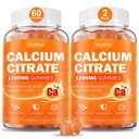 Calcium 1200 mg avec supplément de vitamine D3 pour les adultes - Gommies de calcium avec 5000iu vitamine D3, K2, B6, B12, Magnésium et zinc - Supplément de calcium pour les femmes hommes - Facile à digérer, végétalien (2 pack)