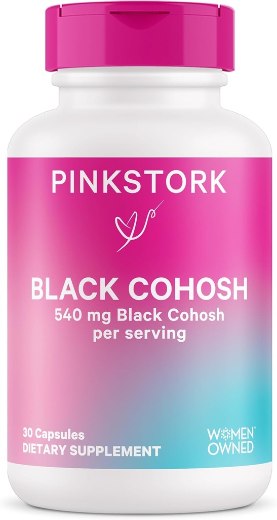 Suppléments Cohosh Noir Rose Stork pour femmes - 540 mg Cohosh Noir Pur pour Perimenopause, Soutien à la ménopause - 30 Capsules
