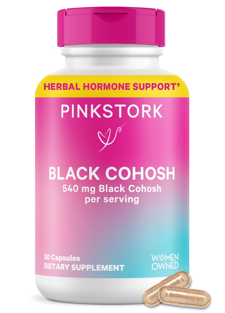 Suppléments Cohosh Noir Rose Stork pour femmes - 540 mg Cohosh Noir Pur pour Perimenopause, Soutien à la ménopause - 30 Capsules