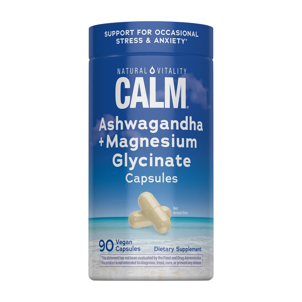 Natural Vitality Calm Ashwagandha + Magnesium Glycinate Capsules | Support for Occasional Stress & Anxiety | Gluten Free Supplement | 90 Count