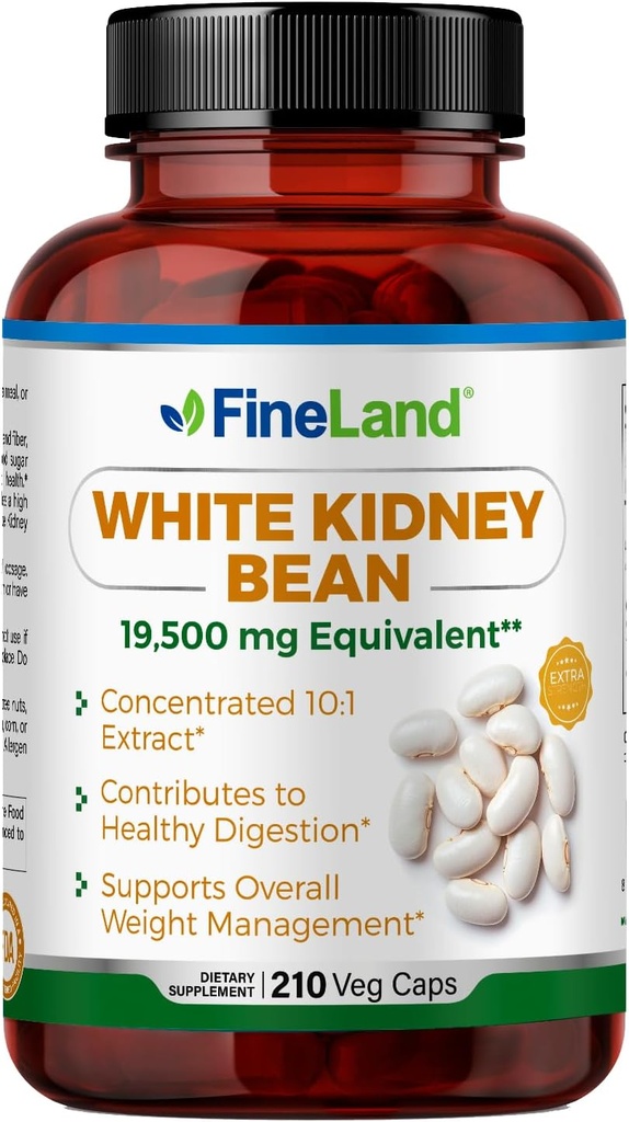 FineLand White Rein Bean Extract 10:1 – 19 500 mg Équivalent par portion, 210 Capsules Vegan – Supports Métabolisme de glucides et confort digestif – Non-OGM, Fabriqué aux États-Unis