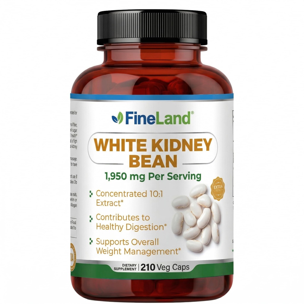 FineLand White Rein Bean Extract 10:1 – 19 500 mg Équivalent par portion, 210 Capsules Vegan – Supports Métabolisme de glucides et confort digestif – Non-OGM, Fabriqué aux États-Unis