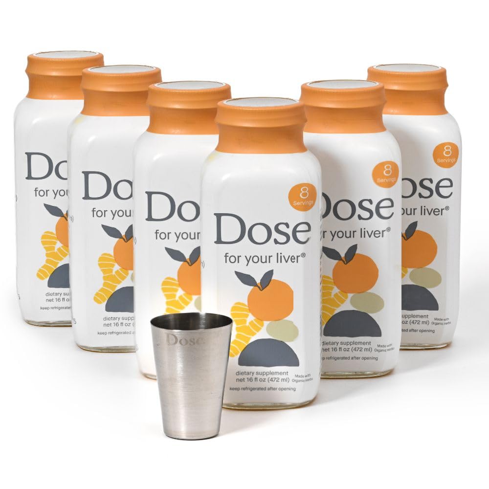 Dose pour votre nettoyage du foie Détox & Réparation, fait avec supplément de chardon de lait biologique avec curcuma, dandelion, gingembre et orange, soutient la fonction saine du foie, bouteille 16oz, 6 pack (6 semaines d'approvisionnement)