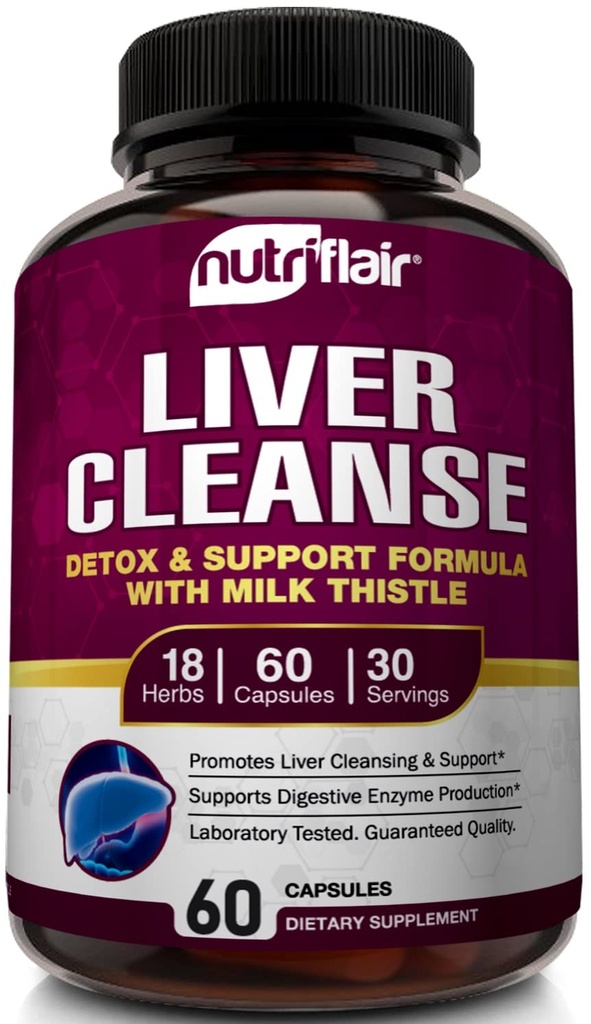 NutriFlair foie nettoyer la désintoxication et le supplément de réparation avec le chardon de lait, curcuma, dandelion, extrait d'artichaut, Berberine HCL, Ginger - soutien du foie et santé du foie, pilules non-OGM, 60 capsules de légumes