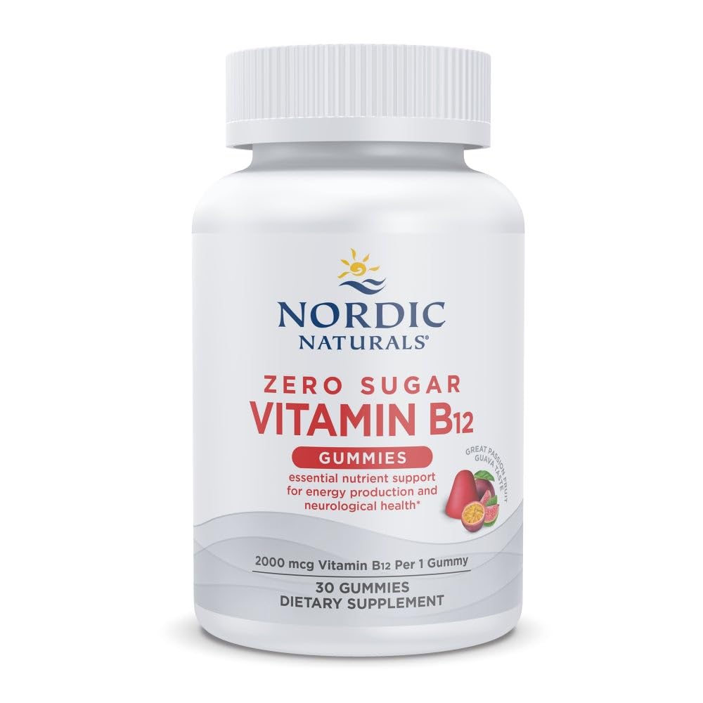 Nordic Naturals Zero Sugar Vitamine B12 Gummies - 2000 mcg Vitamine B12 par Gummy, Passion Fruit Guava Flavor - 30 Gummies, soutien nutritionnel essentiel pour la production d'énergie et la santé du cerveau, 30 portions