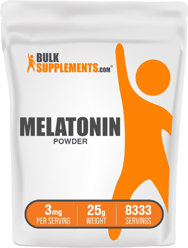 BulkSupplements.com Poudre de mélatonine - Mélatonine pure, aide au sommeil pour les adultes - Vegan & Gluten Free, 3mg par portion, 25g (0,88 oz) (paquet de 1)