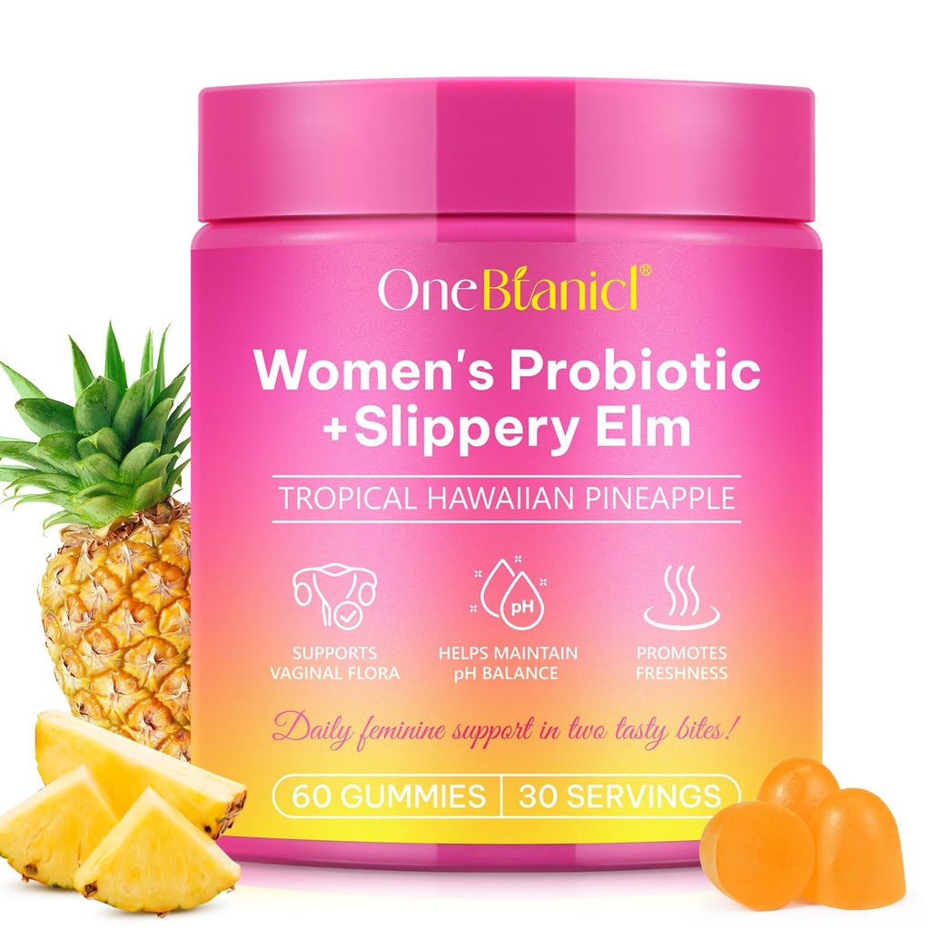 Probiotiques Féminines Gummies, Femmes vaginales Probiotique,Équilibre Féminine pH Gummies pour une odeur saine,Améliorer Immune,Soutenir la santé vaginale,avec Elm Slippery(60 Gummies)