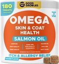 Omega 3 Huile de poisson pour chiens (180 Ct) - Peau et manteau Chews - Sec & Itchy Skin Relief + Allergy Support - Shiny Coats - EPA&DHA Acides gras - Huile de saumon naturel Chews favorise le soutien du coeur, de la hanche et des articulations