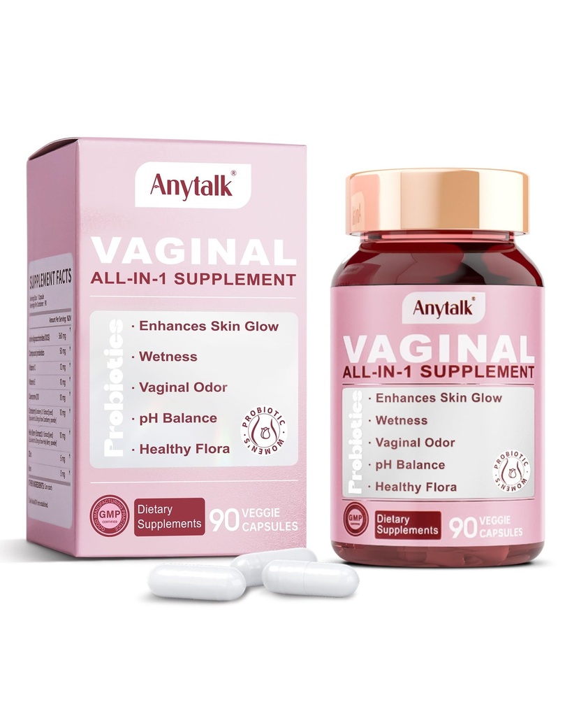 AnyTALK Probiotiques vaginaux pour les femmes pH Équilibre avec Lactobacillus Probiotique Blend pour promouvoir l'odore vaginale saine, Flore vaginale - Probiotique de santé vaginale des femmes 90 Compte