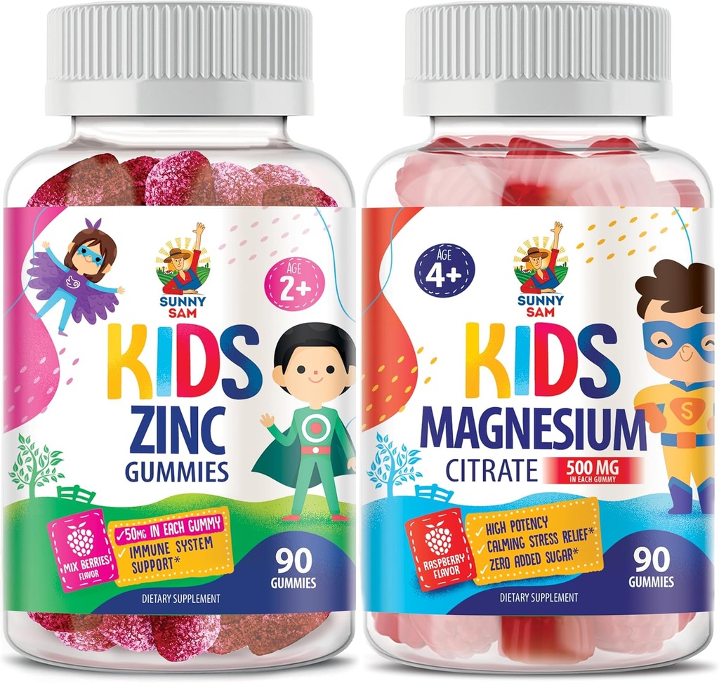 Gommies de magnésium pour les enfants et les adultes - 500mg et Gommies de zinc pour les enfants et les adultes - Gommy à croquer de zinc pour le soutien immunitaire - Supplément anti-OGM naturel puissant pour les enfants Hommes Femme Adultes.