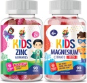 Gommies de magnésium pour les enfants et les adultes - 500mg et Gommies de zinc pour les enfants et les adultes - Gommy à croquer de zinc pour le soutien immunitaire - Supplément anti-OGM naturel puissant pour les enfants Hommes Femme Adultes.
