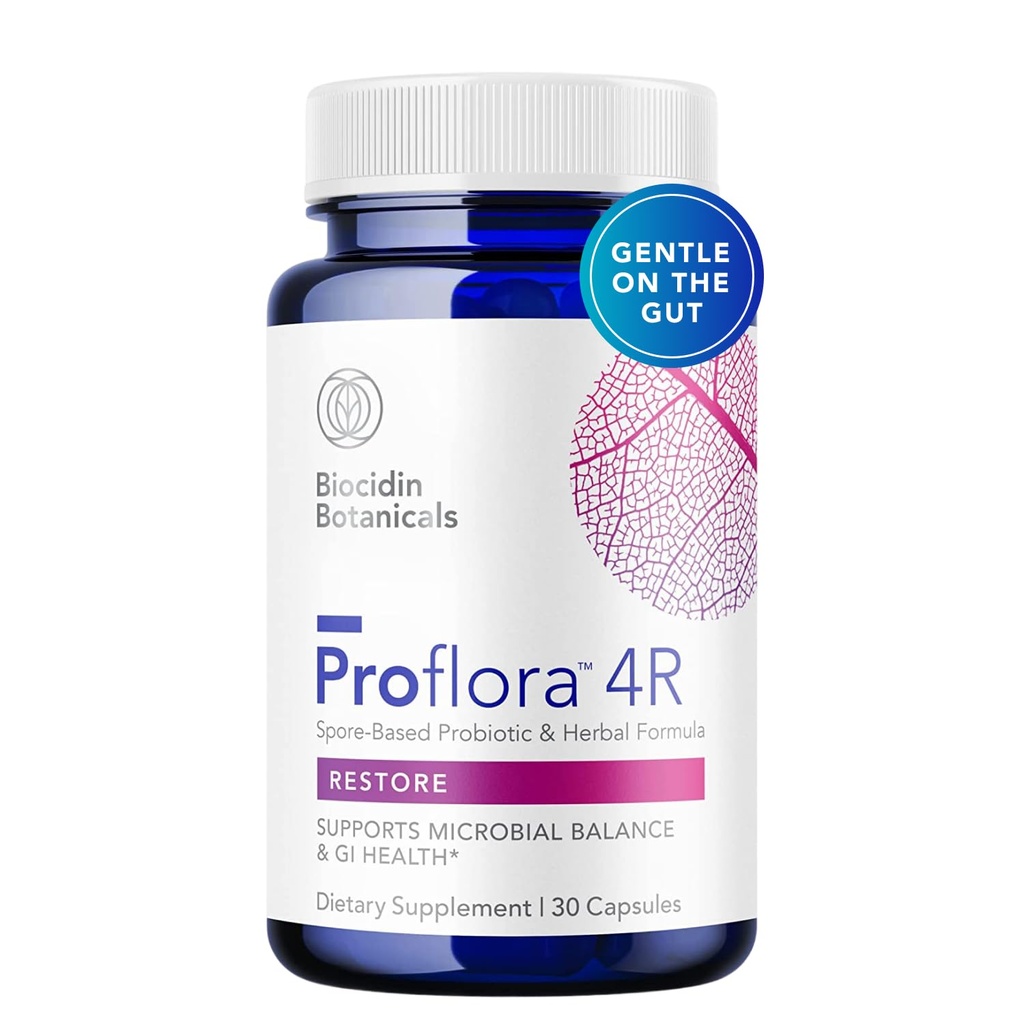 Biocidin Proflora 4R Spore Probiotic - Digestive Health Probiotics for Women & Men - Clinically Researched Bacillus Strains & Organic Aloe, Marshmallow Root for Gut Support (30 Vegan Capsules)