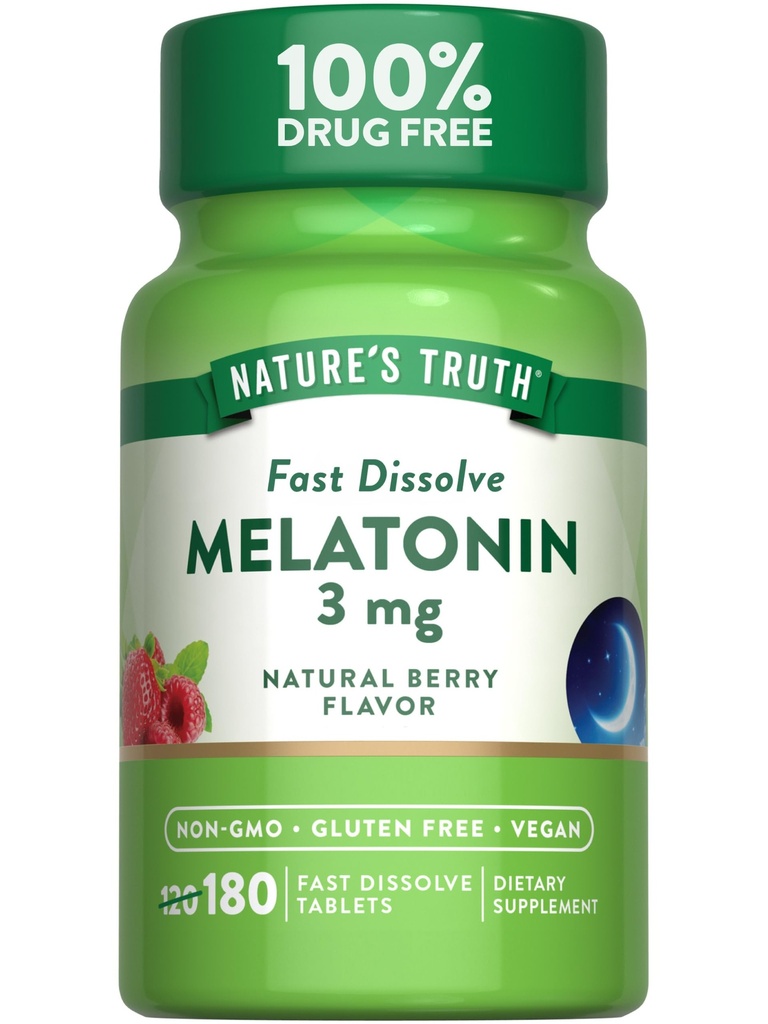 La vérité de la nature Melatonin 3mg Comprimés Dissolvés Rapides $ 180 comtes $ Natural Berry Flavor $ Vegan, non-OGM et supplément sans gluten