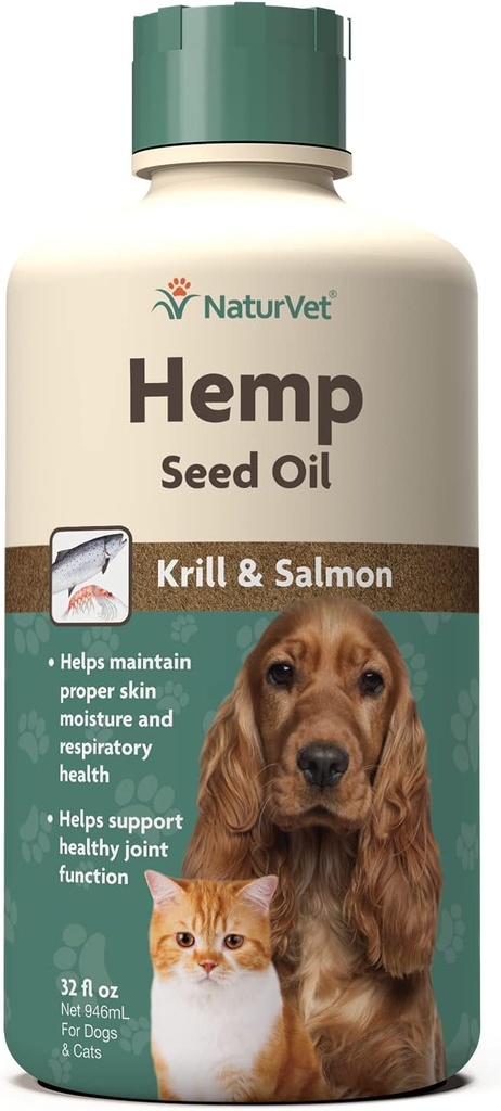 Huile de chanvre NaturVet Krill et saumon, 32 oz. Liquide, fabriqué aux États-Unis