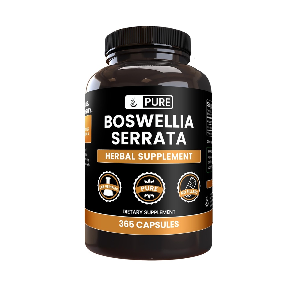 Ingrédients originaux purs Boswellia Serrata (365 Capsules) Pas de Magnésium ou de Rice Fillers, Toujours Pure, Verified Lab