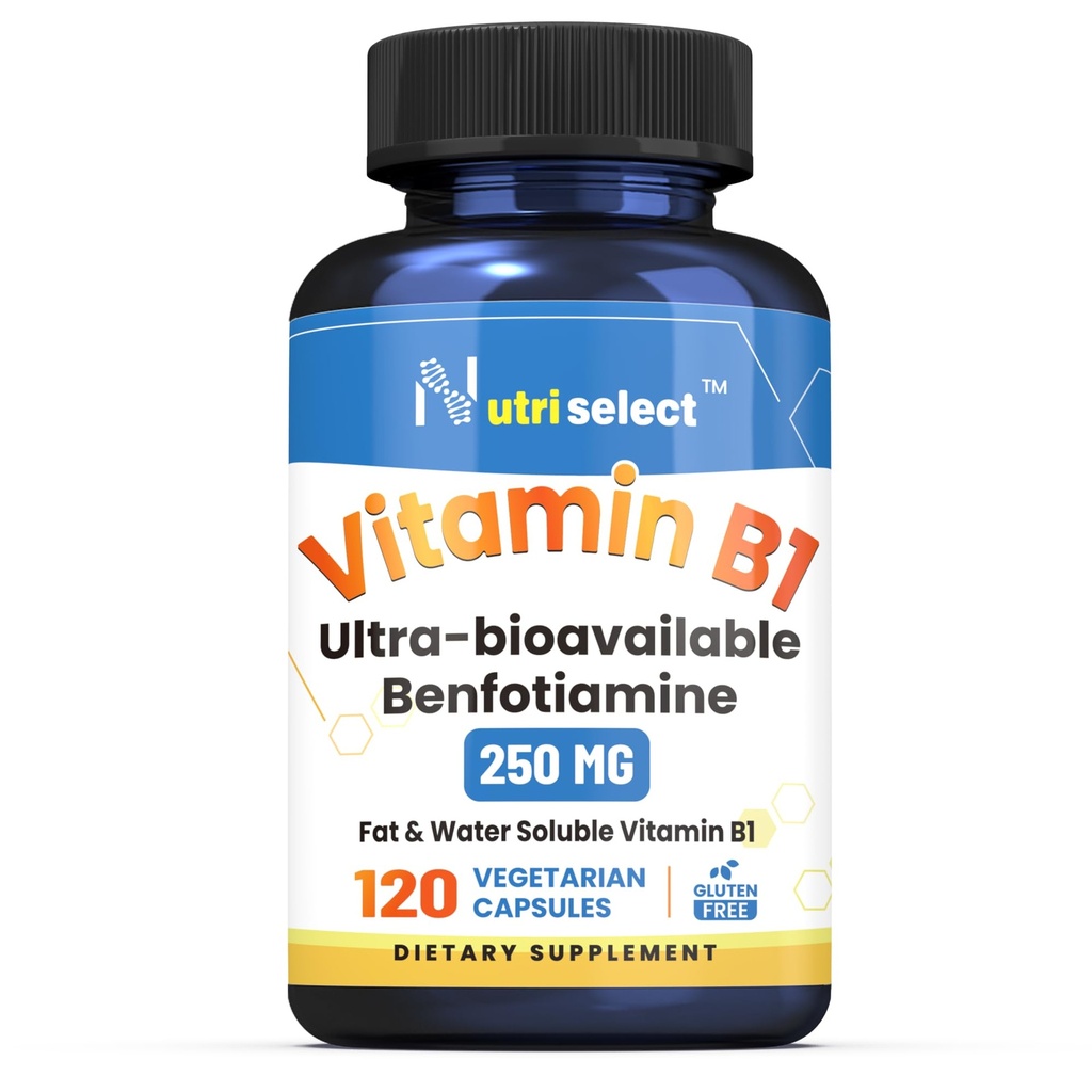 Vitamin B1 250MG, 120 Capsules, Non-GMO, Vegan, Gluten Free, Benfotiamine