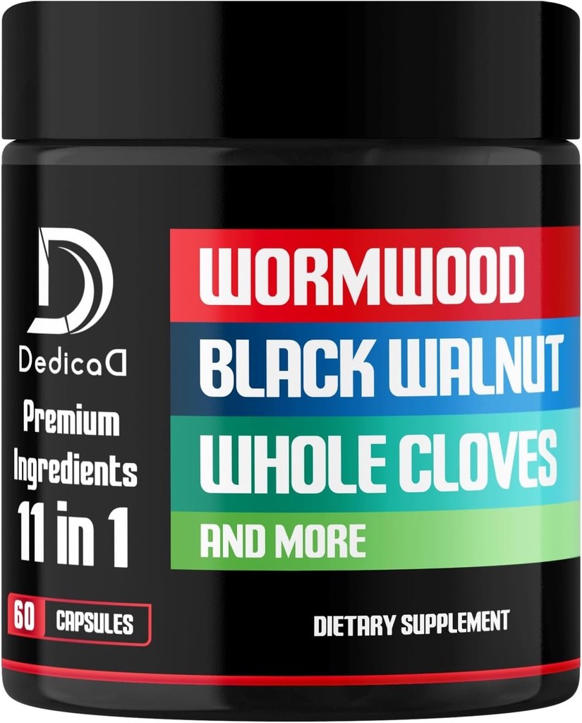 Wormwood Capsules Supplement - Extrait de noyer noir, cloves, curcuma, pomme, Berberine HCl & More - 11 ingrédients combinés pour système immunitaire, gestion du corps - 60 capsules
