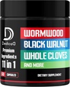 Wormwood Capsules Supplement - Extrait de noyer noir, cloves, curcuma, pomme, Berberine HCl & More - 11 ingrédients combinés pour système immunitaire, gestion du corps - 60 capsules