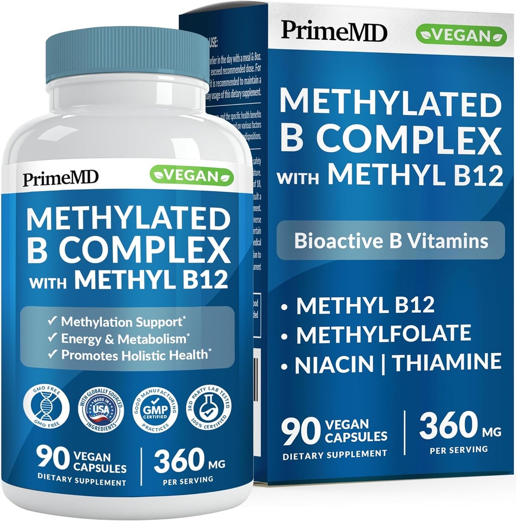 Complexe B méthylé avec méthylfolate et B12 méthylcobalamine 1000 mcg - Multivitamine méthylé pour l'énergie, la fonction cérébrale et le bien-être - Complexe vitamine B pour les hommes et les femmes (90 portions) (paquet de 1)