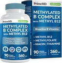 Complexe B méthylé avec méthylfolate et B12 méthylcobalamine 1000 mcg - Multivitamine méthylé pour l'énergie, la fonction cérébrale et le bien-être - Complexe vitamine B pour les hommes et les femmes (90 portions) (paquet de 1)