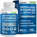 Complexe B méthylé avec méthylfolate et B12 méthylcobalamine 1000 mcg - Multivitamine méthylé pour l'énergie, la fonction cérébrale et le bien-être - Complexe vitamine B pour les hommes et les femmes (90 portions) (paquet de 1)