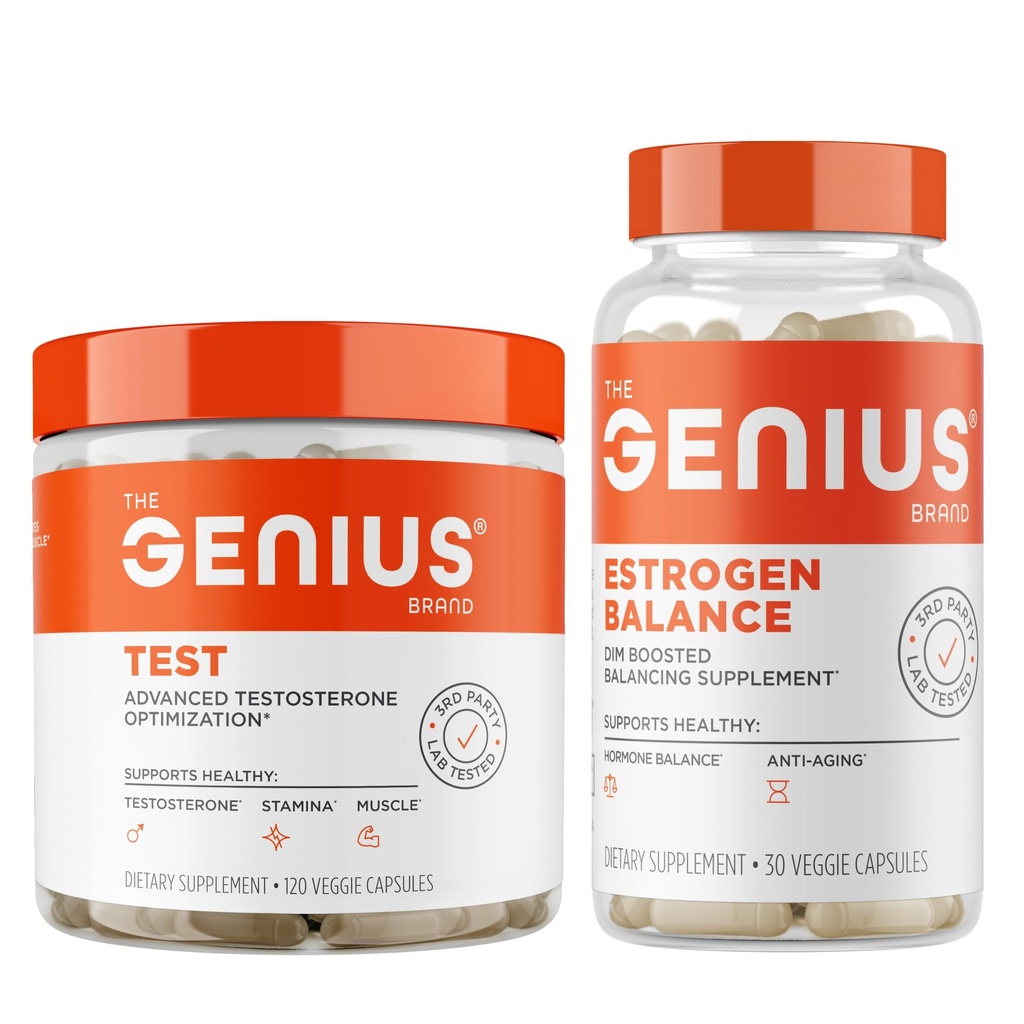 Genius Test, Advanced Testosterone Booster for Men + Genius Estrogen Balance (HIMS & Hers Bundle)