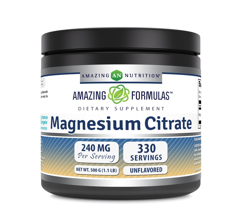 Amazing Formulas Magnesium Citrate Powder Supplement | Non-GMO | Gluten Free | Made in USA (1.1 Lb | Unflavored)