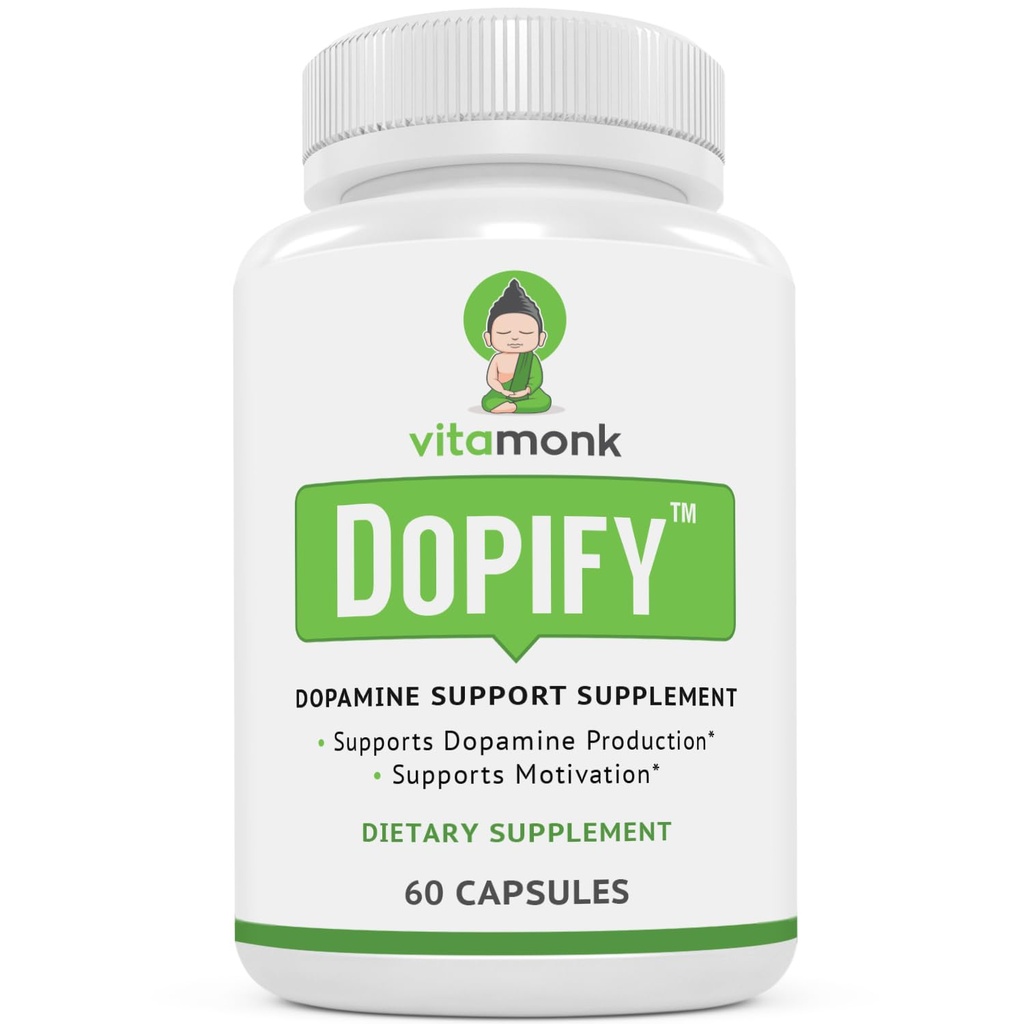 VitaMonk Dopify Dopamine Supplément Booster Dopamine avec Monophosphate d'Uridine, Mucuna Pruriens, L-Theanine, Tyrosine et plus - Pas de filature artificielle, juste Brain Food - 60 Capsules