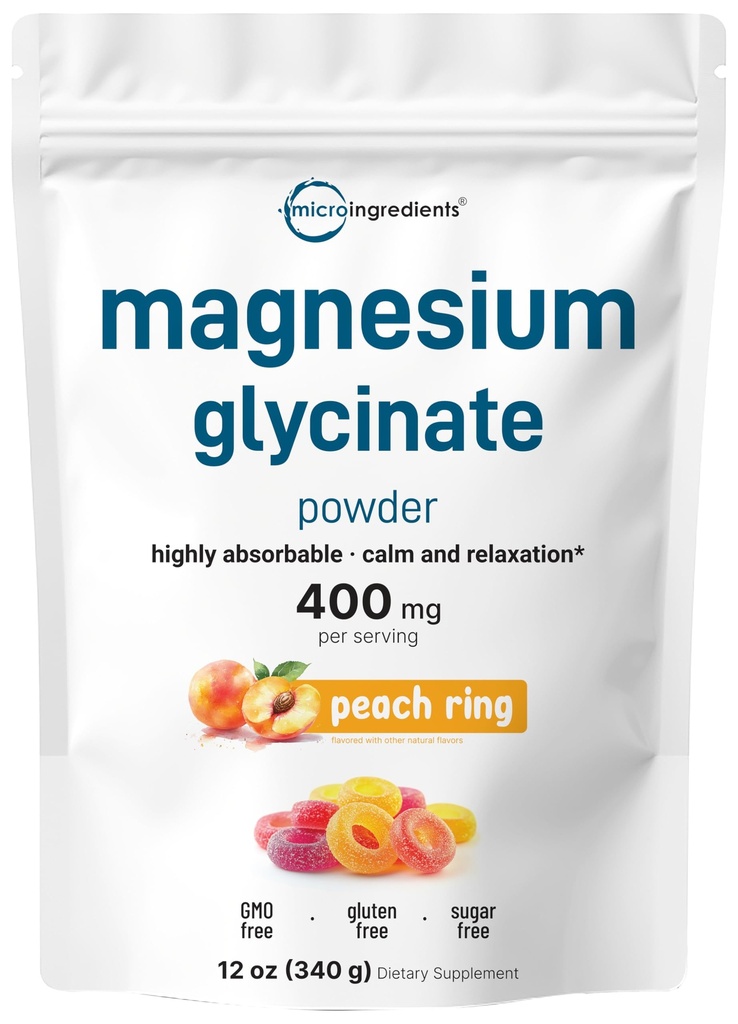 Magnesium Powder, 12oz (56 Servings) | Magnesium Glycinate Powder | Sweet Peach Ring Flavored | Sleep, Muscle, Heart & Nerve Health Support | Easily Absorbed | Non-GMO, Vegan, Sugar Free