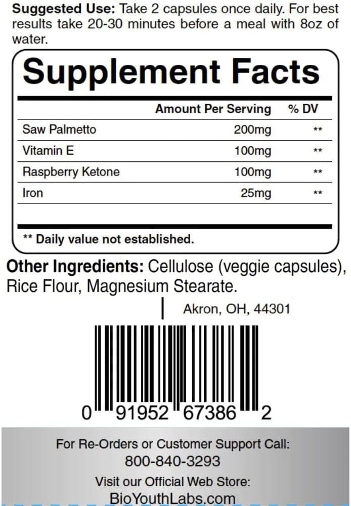 Labs Vitamines de croissance des cheveux Supplément pour la croissance des cheveux plus épais, 60 Capsules - Mélange nutritif de vitamine E, Cétone framboise, Iron & Saw Palmetto pour minimiser la perte des cheveux pour les deux femmes et les hommes.