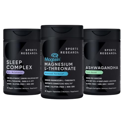 Sports Research® Sleep Pack - Sleep Complex with Melatonin 5mg + Magnesium L-Threonate Capsules 2000mg + Ashwagandha