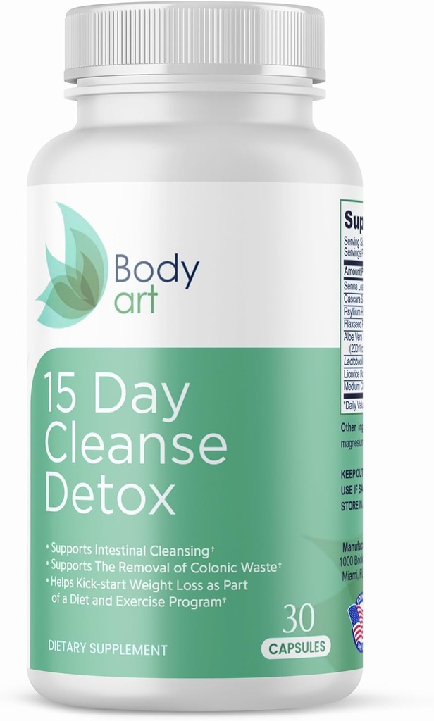 Art du corps 15 jours Colon Cleanse Detox – Capsules naturelles pour la santé digestive – Soutien doux pour les hommes et les femmes – 30 comtes
