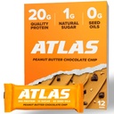 Atlas Bar – 20g Protein, 1g Sugar, 0g Seed Oils, 0g Artificial Sweeteners (Peanut Butter Chocolate Chip, 12 Count)
