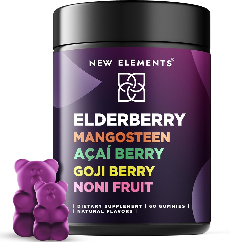 Antioxidant SuperStars - Elderberry Gummies with Mangosteen | Acai Berry | Goji Berry | Noni Fruit | Black Sambucus Elderberry Gummies For Kids and Adults | Immune Support | Vegan | Non-GMO