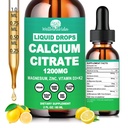 Suppléments de citrate de calcium pour les femmes et les hommes, Calcium 1200mg avec vitamine D3 K2 gouttes, supplément de zinc de magnésium de calcium liquide à haute absorption pour les os, les dents, la santé cardiovasculaire et immunitaire, végétalien