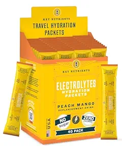 CLÉS NUTRIENTS Électrolytes Multivitamine Powder Packets - Tropical Peach Mango post-entraînement et récupération 40 Packs d'hydratation - Pas de sucre, Pas de calories - Poudre d'hydratation voyage