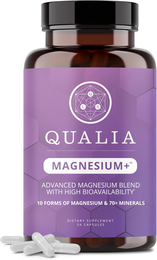 Qualia Magnésium+-Formulé par le docteur. Formule premium haute biodisponibilité de 10 formes de magnésium et de minéraux 70+