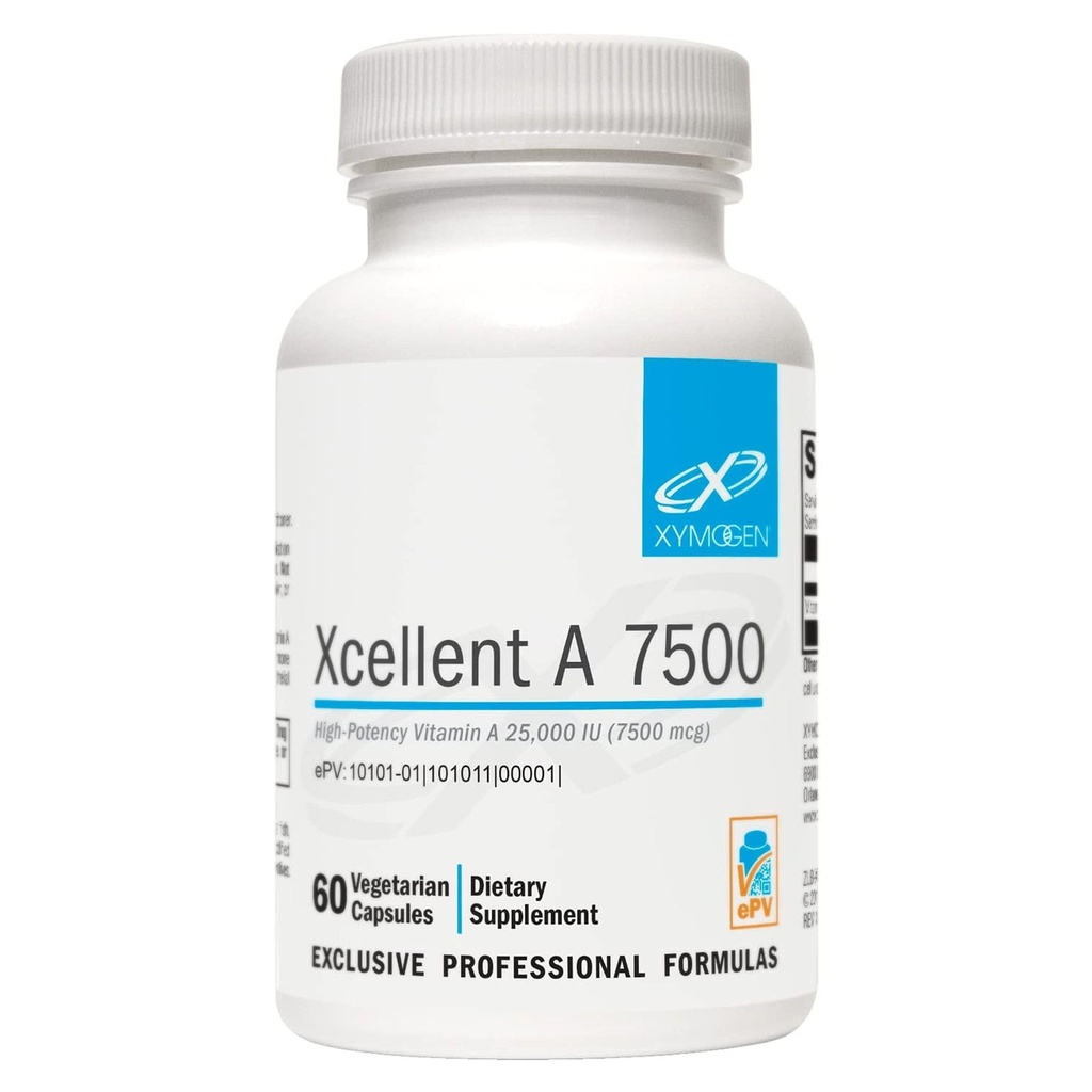 XYMOGEN Xcellent A 7500 - Supports Immune Function, Cellular Health & Mucosal Surfaces - Vitamin A as Retinyl Palmitate - Vegetarian, Non-GMO & Gluten-Free - 60 Capsules