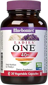 Filles Bluebonnet Nutrition ONE 40+ Multivitamines pour femmes 40+, sans soja, sans OGM, sans gluten, 30 capsules végétales, 30 portions